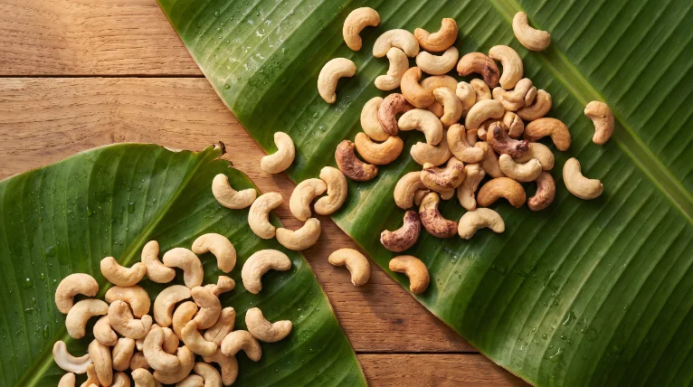 เม็ดมะม่วงหิมพานต์บนใบตอง